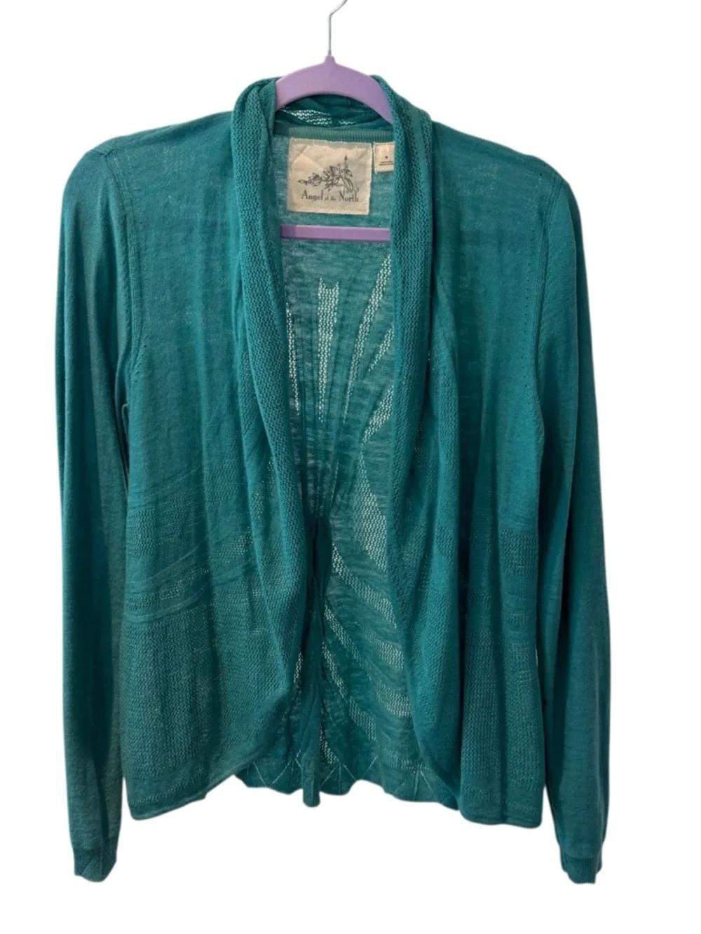 Angel Of The North Brushed-Horizon Open-Front Teal Cardigan Sweater - Picture 14 of 15